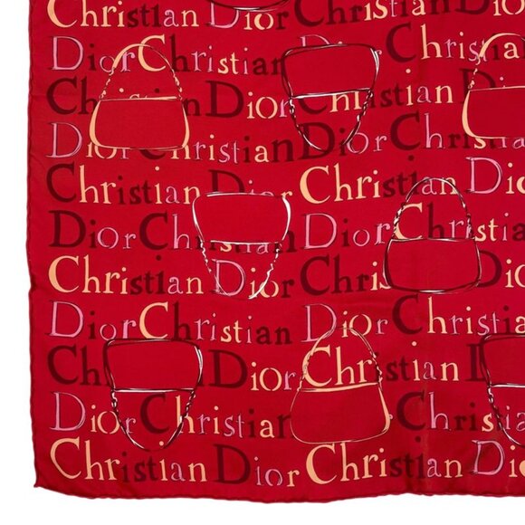 Dior Christian Scarf Silk Logo Back Red - Picture 4 of 7